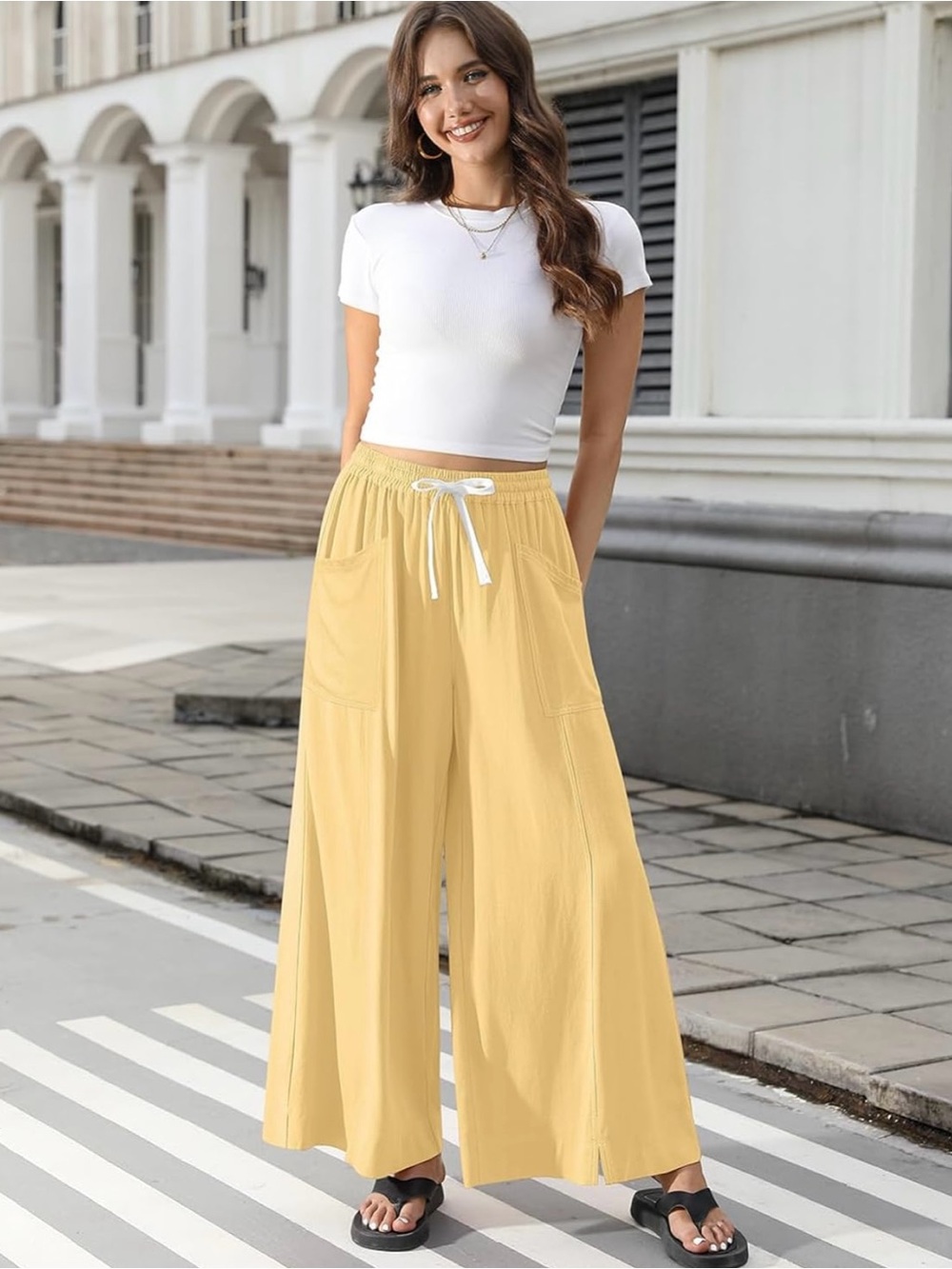 NWT Tarse Wide Leg Drawstring Pants - Yellow